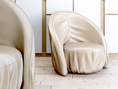 Modern Beige Leather Accent Chair with Curved Upholstered Design in Minimalist Living Room Interior 3d model