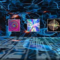 Deep Blue Cosmic Background With Radiant Spiral Patterns And Circuit Board Floor For Space Technology