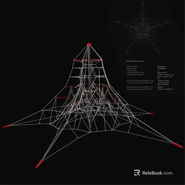 Geometric Garden Ornament With Wire Frame Tower Structure And Red Nodes 3d model 