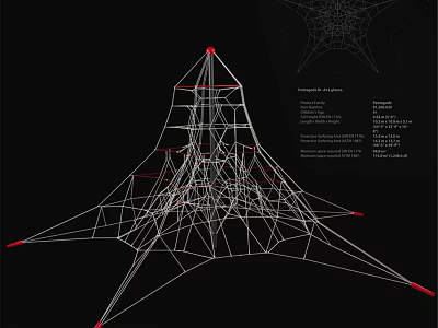 Geometric Garden Ornament With Wire Frame Tower Structure And Red Nodes 3d model