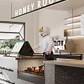 Cozy Cafe Entrance Featuring Glass Door Green Trees Wooden Interior And Coffee Cup