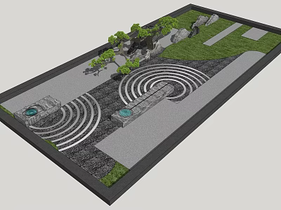 Karesansui Zen Garden Featuring Raked Sand Patterns Stone Arrangements And Moss Patches 3d model