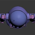 Blue And Purple Robot With Round Head Yellow Buttons Pink Joints Standing On Black Reflective Surface