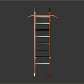 Sturdy Orange Metal Ladder With Black Rungs And Support Frame