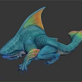 Teal Blue Mythical Dragon Shark Hybrid With Vibrant Fins And Colorful Tail
