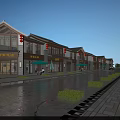 Traditional Commercial Street With Traditional Architecture Red Lanterns Shop Fronts And Stone Paved Path