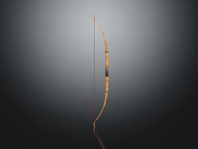 Traditional Wooden Bow as Ancient Hunting Weapon with Curved Design and Taut String 3d model