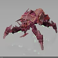 Pink Mechanical Creature With Intricate Metallic Structure Multiple Legs And Green Glowing Lights