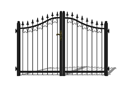 Wrought Iron Gate Double Panel Design With Spiked Top And Ornate Decorative Details 3d model
