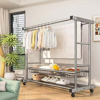 Stainless steel clothes rack 3d model