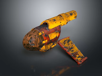 Vintage Rusted Yellow Red Mechanical Component With Worn Surface And Metal Plate 3d model