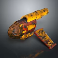 Vintage Rusted Yellow Red Mechanical Component With Worn Surface And Metal Plate