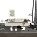 Modern Sofa Combination Cream Style Sofa Combination Coffee Table Leisure Chair Floor Lamp Hanging Painting Carpet Side Table Vase Pillow 3d model