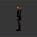 Game Movie Character With Black Coat White Inner Red Pants Purple Glasses And Black Boots