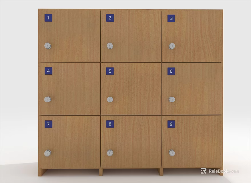 Wooden Storage Lockers with Multiple Tiers Numbered Labels and Lockable Compartments 3d model 