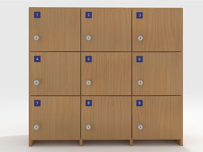 Wooden Storage Lockers with Multiple Tiers Numbered Labels and Lockable Compartments 3d model