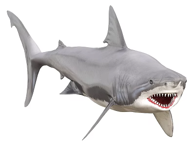 Ferocious Shark With Open Mouth Sharp Teeth Gray Body Marine Life Aquatic Animal 3d model