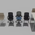 Modern Office Desk With Black Mesh Chairs Blue Cushion Seat And Wooden Frame Chairs