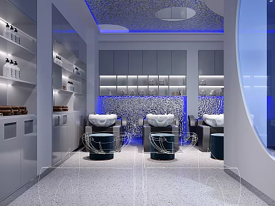 Modern Beauty Hair Salon Interior With Styling Chairs Mirrors Lighting And Equipment 3d model