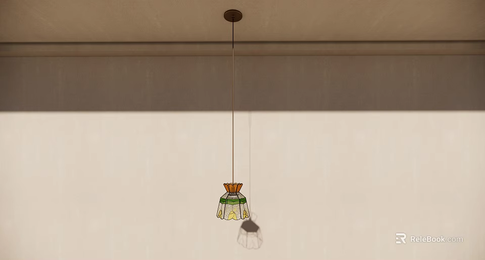 Artistic Pendant Light With Green Yellow Stained Glass Shade And Metal Frame Design 3d model 