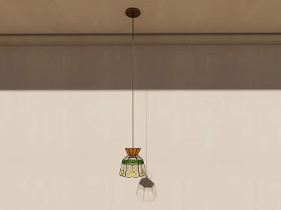 Artistic Pendant Light With Green Yellow Stained Glass Shade And Metal Frame Design 3d model
