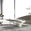 Modern Fabric Sofa Coffee Table Set With Marble Top And Large Window In Living Room