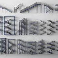 Various Staircase Designs With Metal Frames Handrails And Spiral Structures 3d model