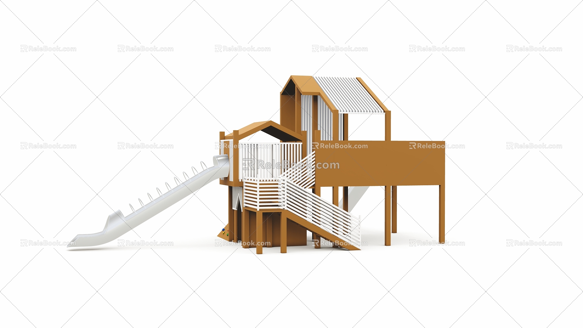 Amusement equipment wooden platform slide wooden house toy amusement 3d model