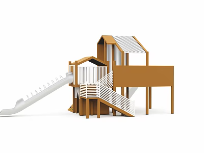 Wooden Playground Equipment with Slide Stairs and Cabin Structure for Kids Outdoor Fun 3d model