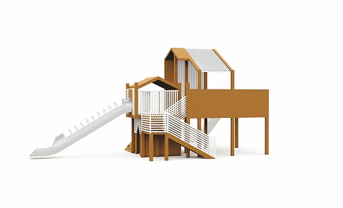 Amusement equipment wooden platform slide wooden house toy amusement 3d model