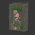 Playful Doll in Wooden Box with Red Hat Blue Outfit Large Hand Small Lights