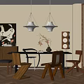 Middle Ancient Dining Table and Chair Combination Chandelier Floor Lamp Sideboard Dining Chair 3d model