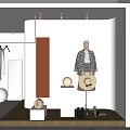 Modern Clothing Store Interior With Mannequin Plaid Coat Hat Shoes And Orange Panel