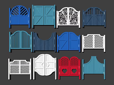 Various Decorative Door Designs Featuring Carved Patterns Grid Styles And Colors 3d model