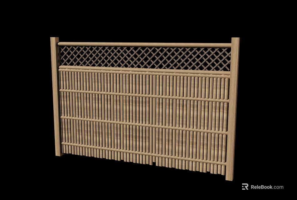 Wooden Room Divider With Lattice Top And Vertical Slats Design 3d model 