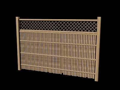 Wooden Room Divider With Lattice Top And Vertical Slats Design 3d model