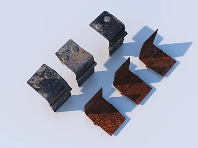 Rusty Metal Parts With Different Shapes And Rusty Surfaces On White Background 3d model