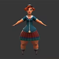 Cartoon Female Character With Red Curly Hair Blue Top Red Striped Skirt Standing Pose