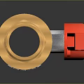 Silver And Gold Metal Valve With Red Handle And Threaded Design 3d model