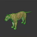 Realistic Tiger 3D Model With Black Stripes Standing On Reflective Dark Surface 3d model