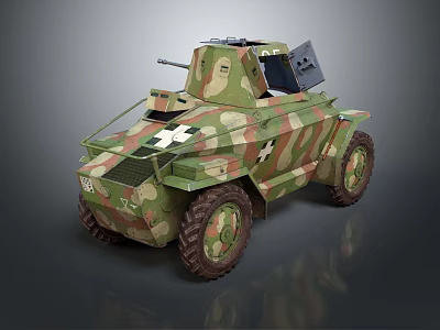 Military Armored Vehicle With Camouflage Paint Cross Symbol Mounted Gun And Off Road Wheels 3d model