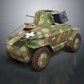 Military Armored Vehicle With Camouflage Paint Cross Symbol Mounted Gun And Off Road Wheels