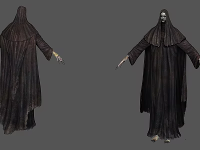 Game Movie Character in Dark Cloak with Skeleton Face Sharp Claws Front Back Views 3d model