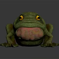 Cartoon Frog Character 3D Model with Green Body Yellow Eyes and Open Mouth