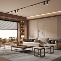 New Chinese Zen Style Home Living Room Song Style Aesthetics Living Room Zen Style Living Room Sofa Coffee Table Combination 3d model