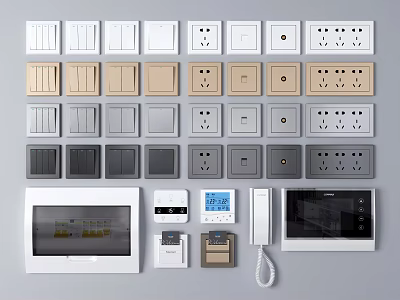 Various Types Of Switch Panels In Different Colors For Home Interior Use 3d model