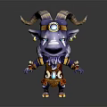 Purple Horned 3D Character Creature With Golden Horns Beard Blue Gem Earrings And Decorative Outfit