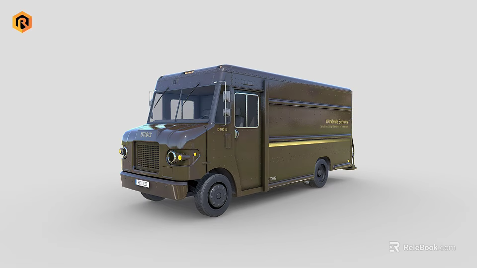 Modern Brown Delivery Truck With Cargo Van Body And Express Logo 3d model 
