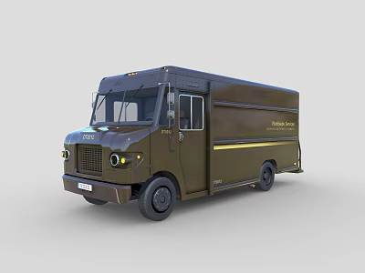 Modern Brown Delivery Truck With Cargo Van Body And Express Logo 3d model