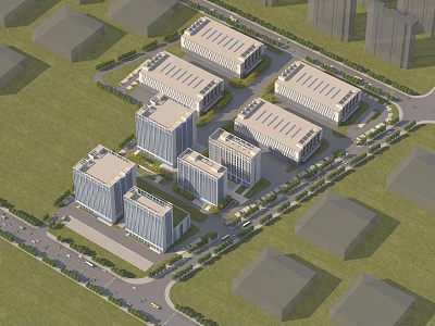 Industrial Factory Complex With Multiple Modern Buildings Greenery And Road Layout 3d model
